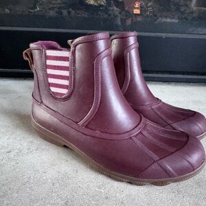 Burgundy Ankle Boots with Striped Accent